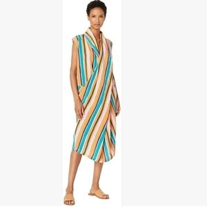 Dubgee Boxy Wrap Front Midi Dress Multi Stripe Size Small